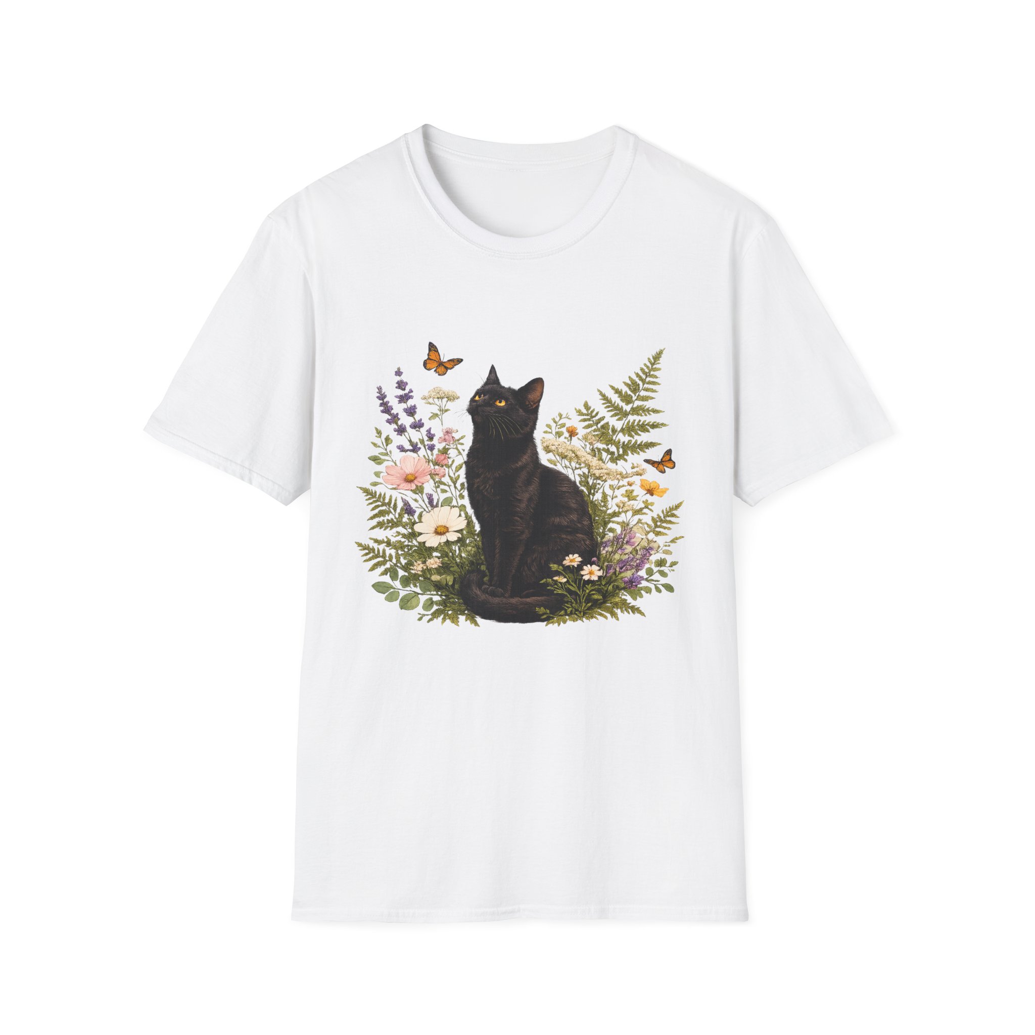 Black Cat Floral T-Shirt — Botanical Cat Tee for Cat Lovers - Image 2
