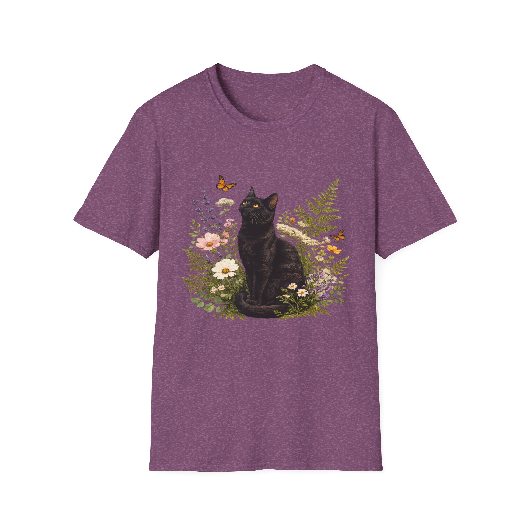 Black Cat Floral T-Shirt — Botanical Cat Tee for Cat Lovers - Image 13