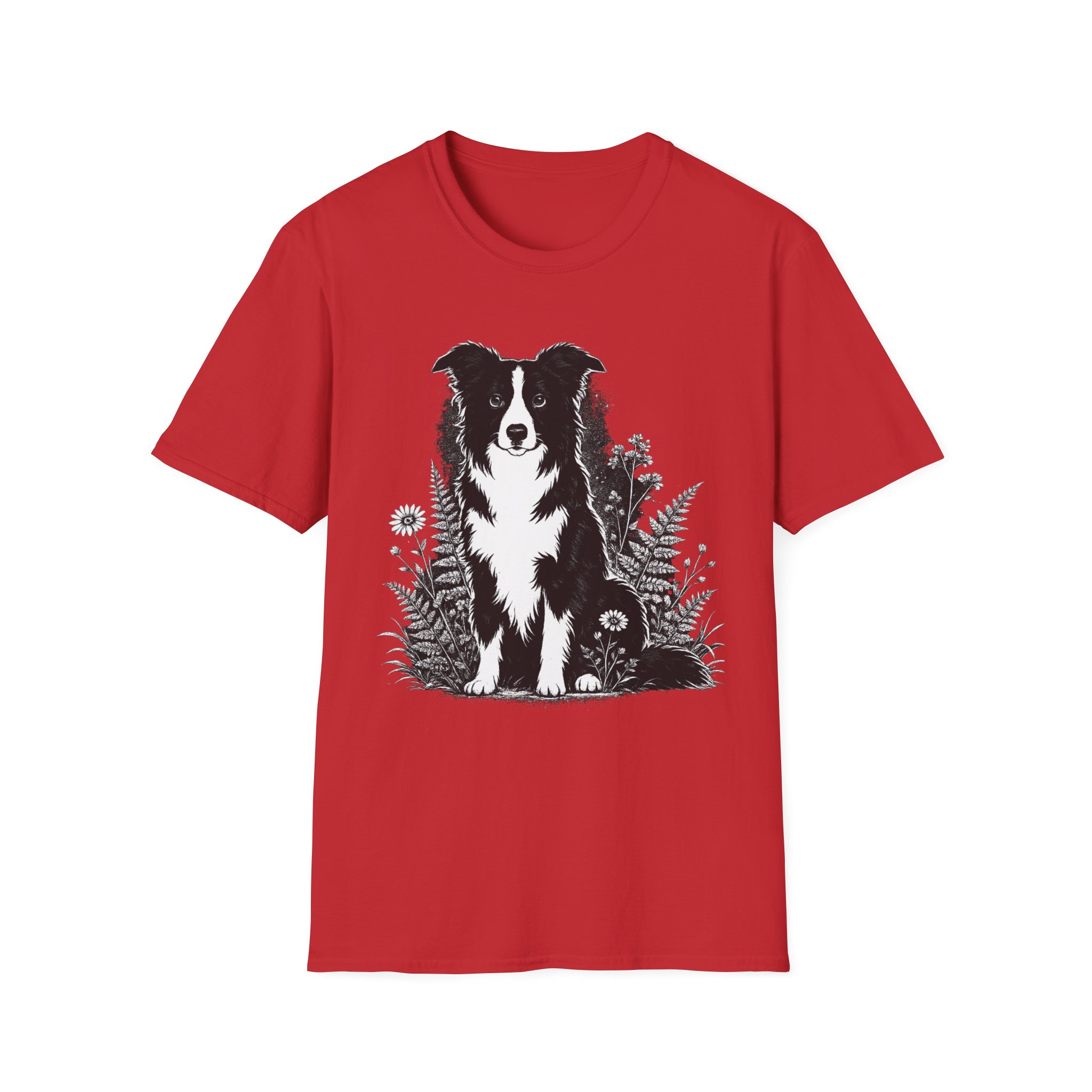 Border Collie Floral Tee — Black & White Dog Illustration T-Shirt - Image 12