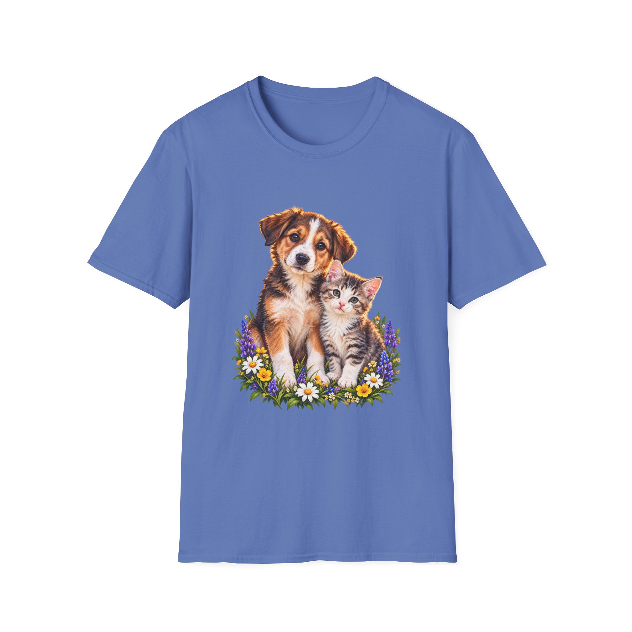 Cute Puppy and Kitten T-Shirt — Floral Friends Animal Lover Tee - Image 10