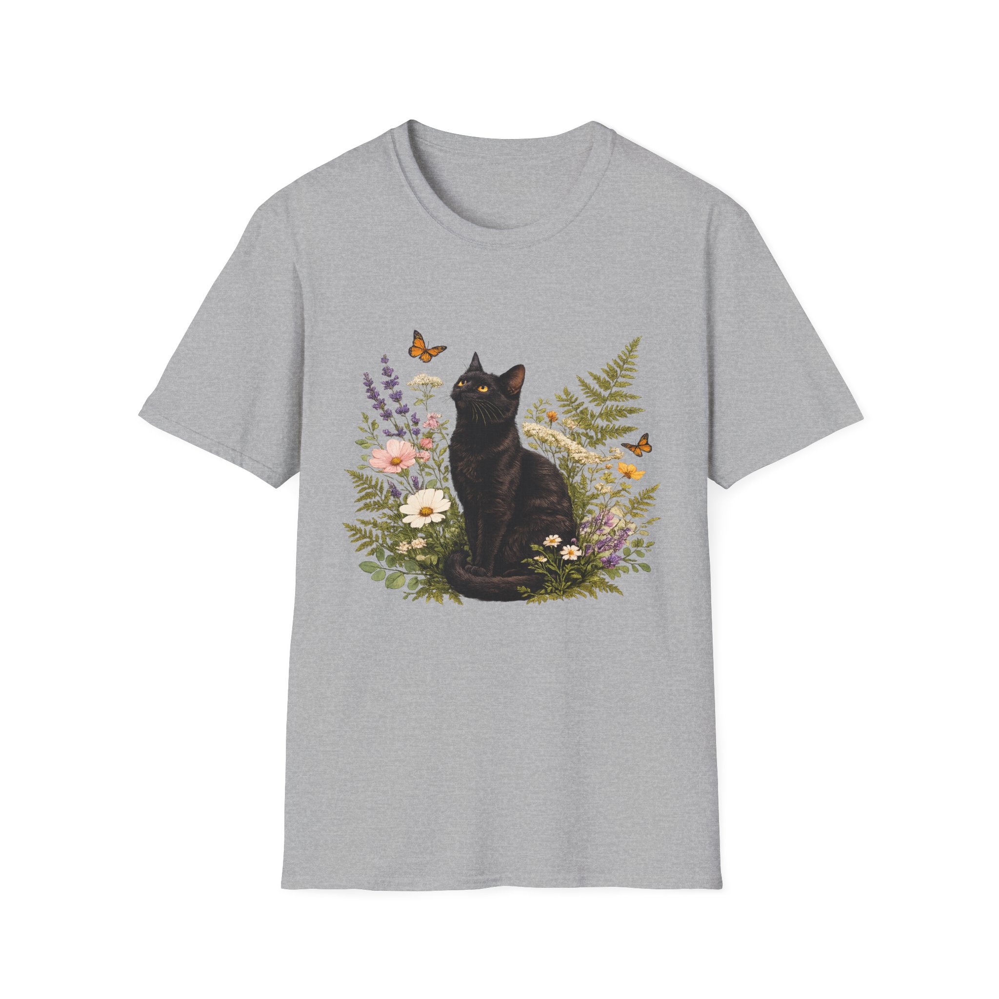 Black Cat Floral T-Shirt — Botanical Cat Tee for Cat Lovers - Image 5
