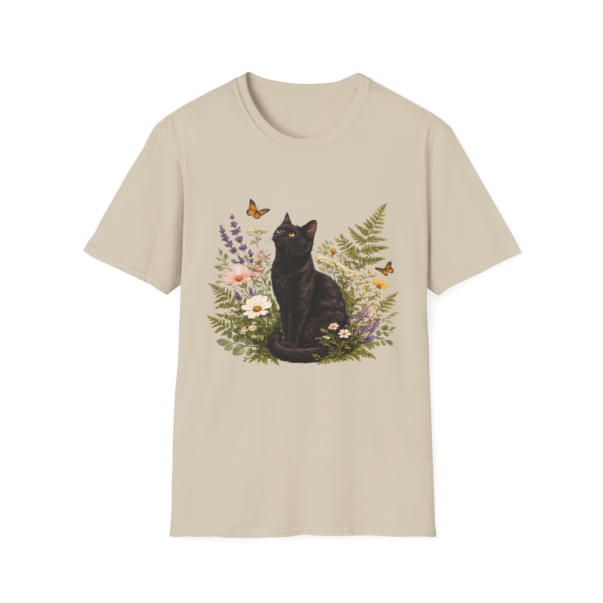 Black Cat Floral T-Shirt — Botanical Cat Tee for Cat Lovers - Image 4