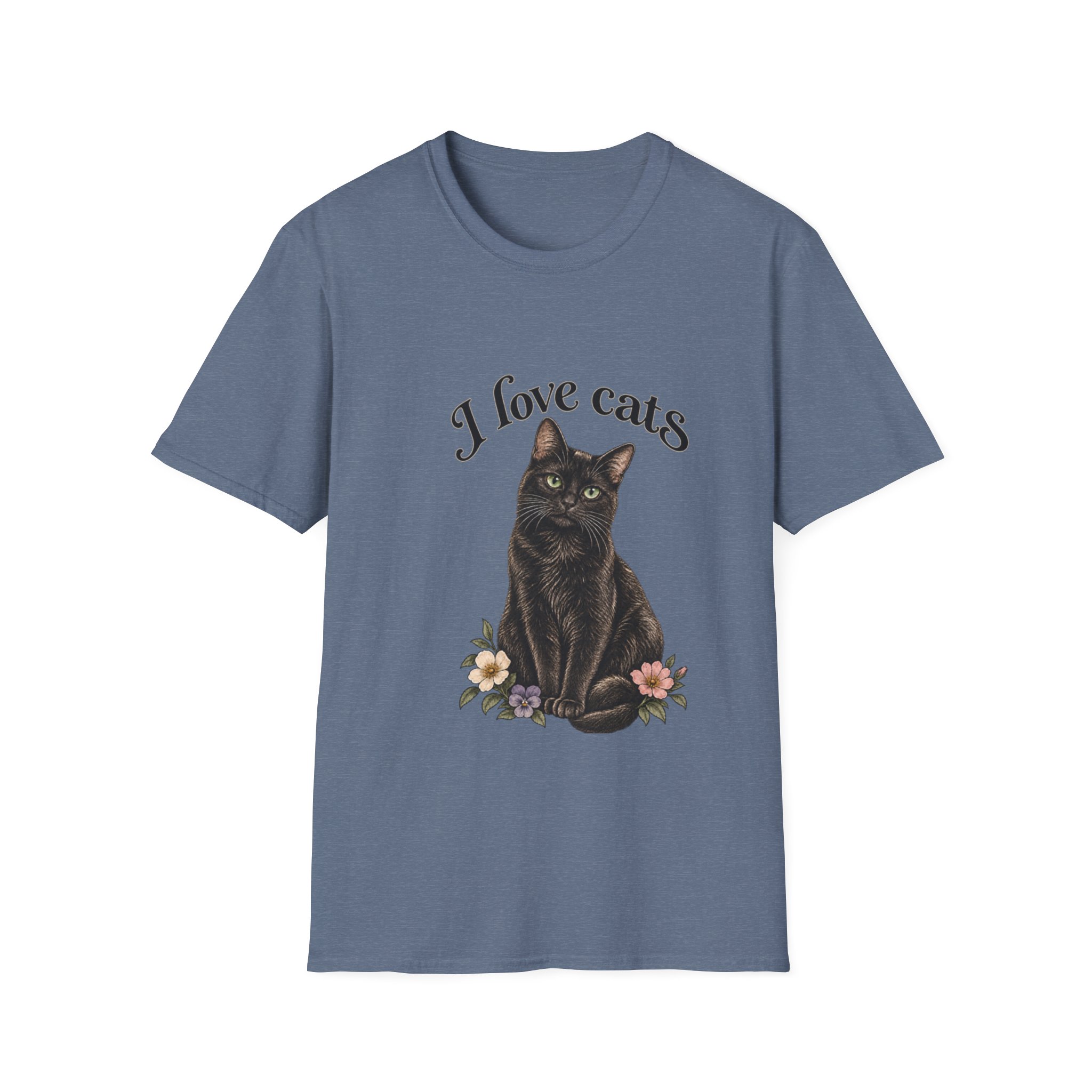 I Love Cats T-Shirt — Cute Black Cat Floral Graphic Tee - Image 7