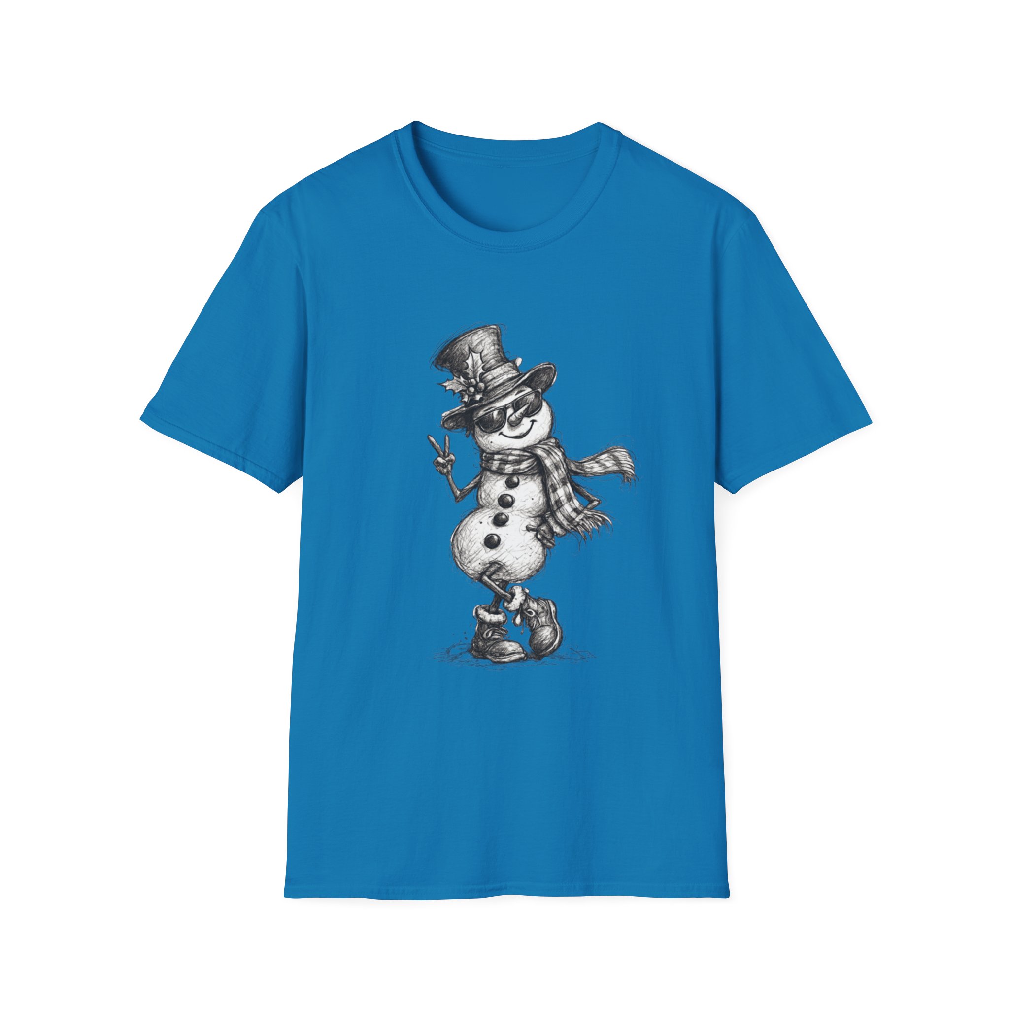Snowman Sketch T-Shirt — Vintage Holiday Snowman Graphic Tee - Image 12