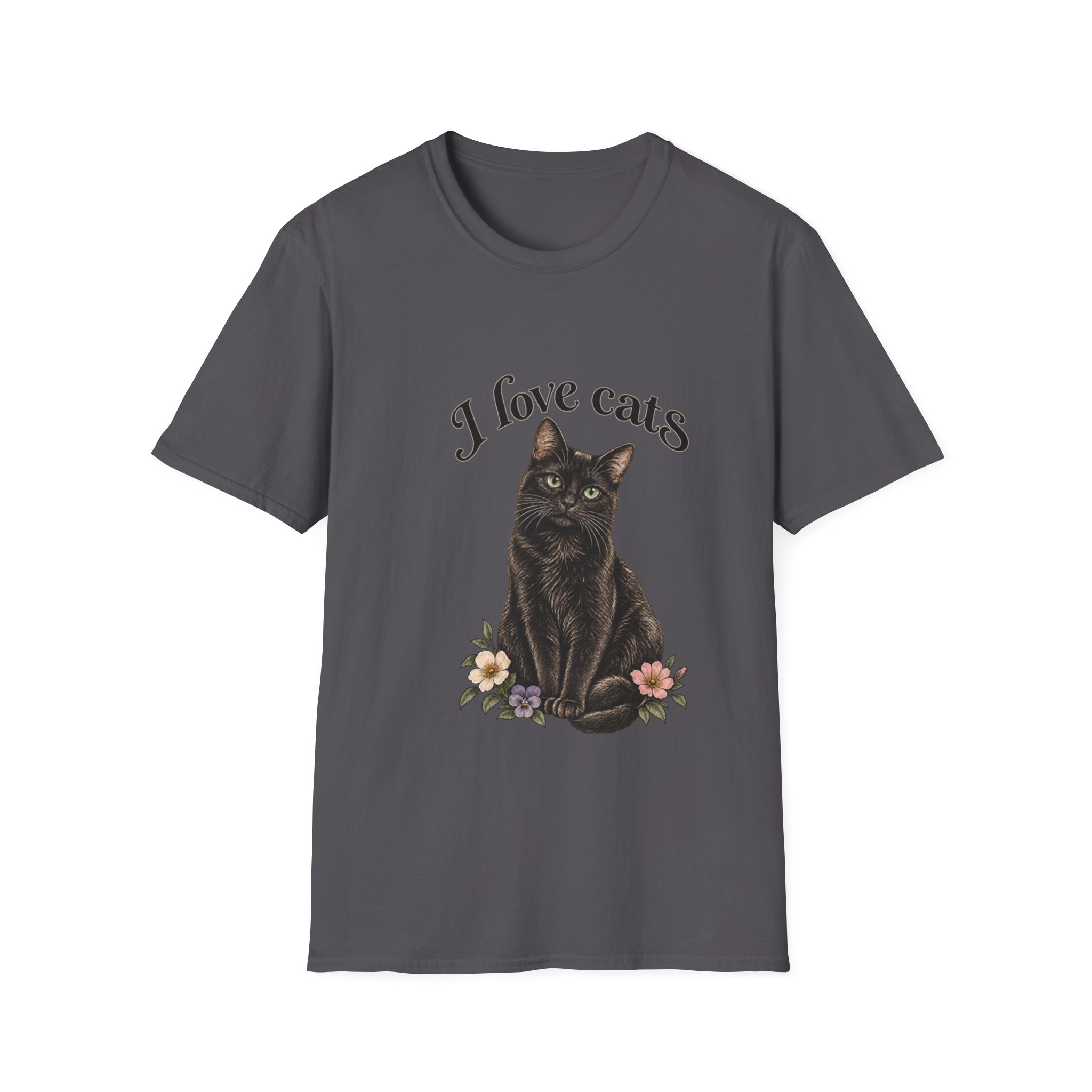 I Love Cats T-Shirt — Cute Black Cat Floral Graphic Tee - Image 8