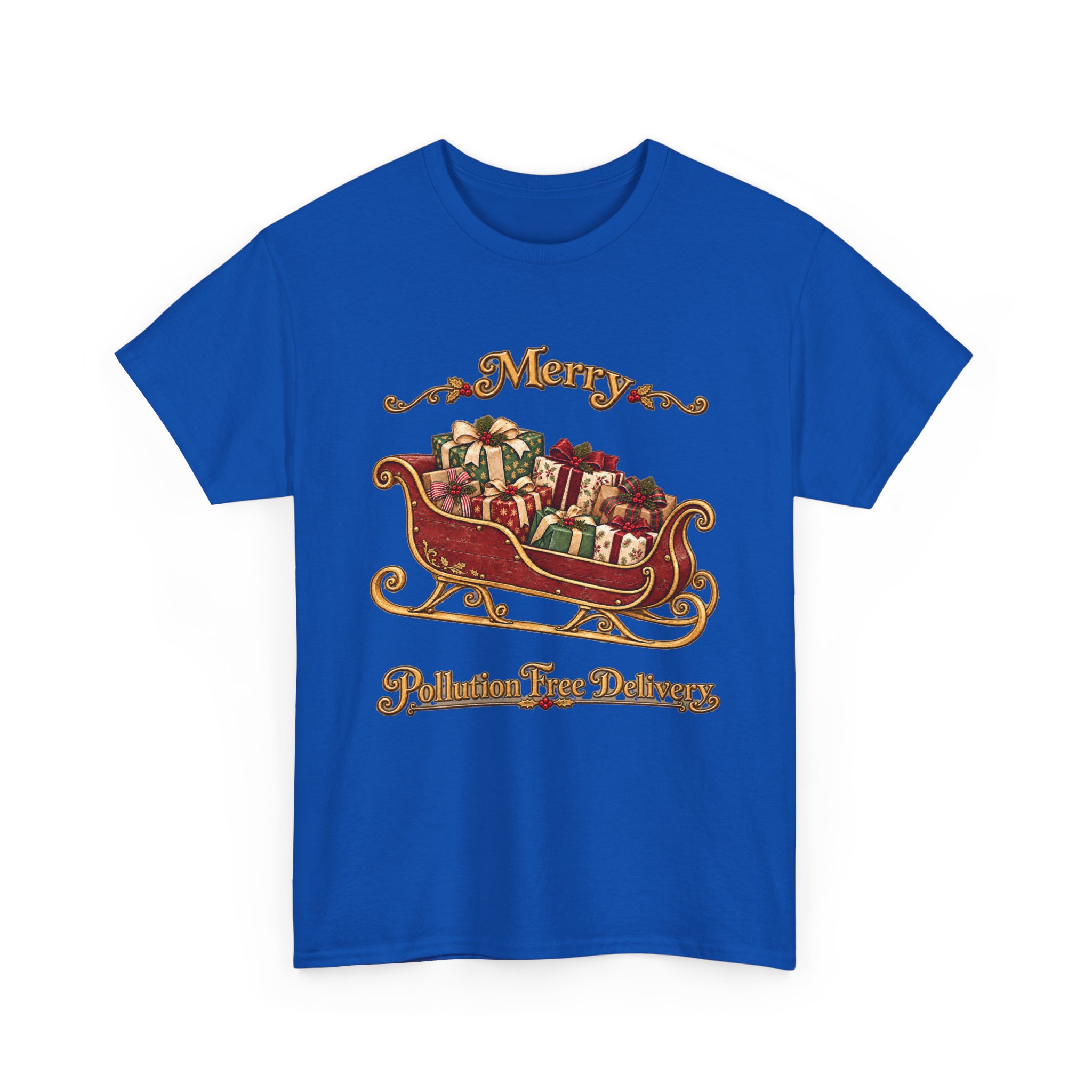 Christmas Sleigh Tee — "Merry Pollution Free Delivery" Holiday Graphic Shirt - Image 5