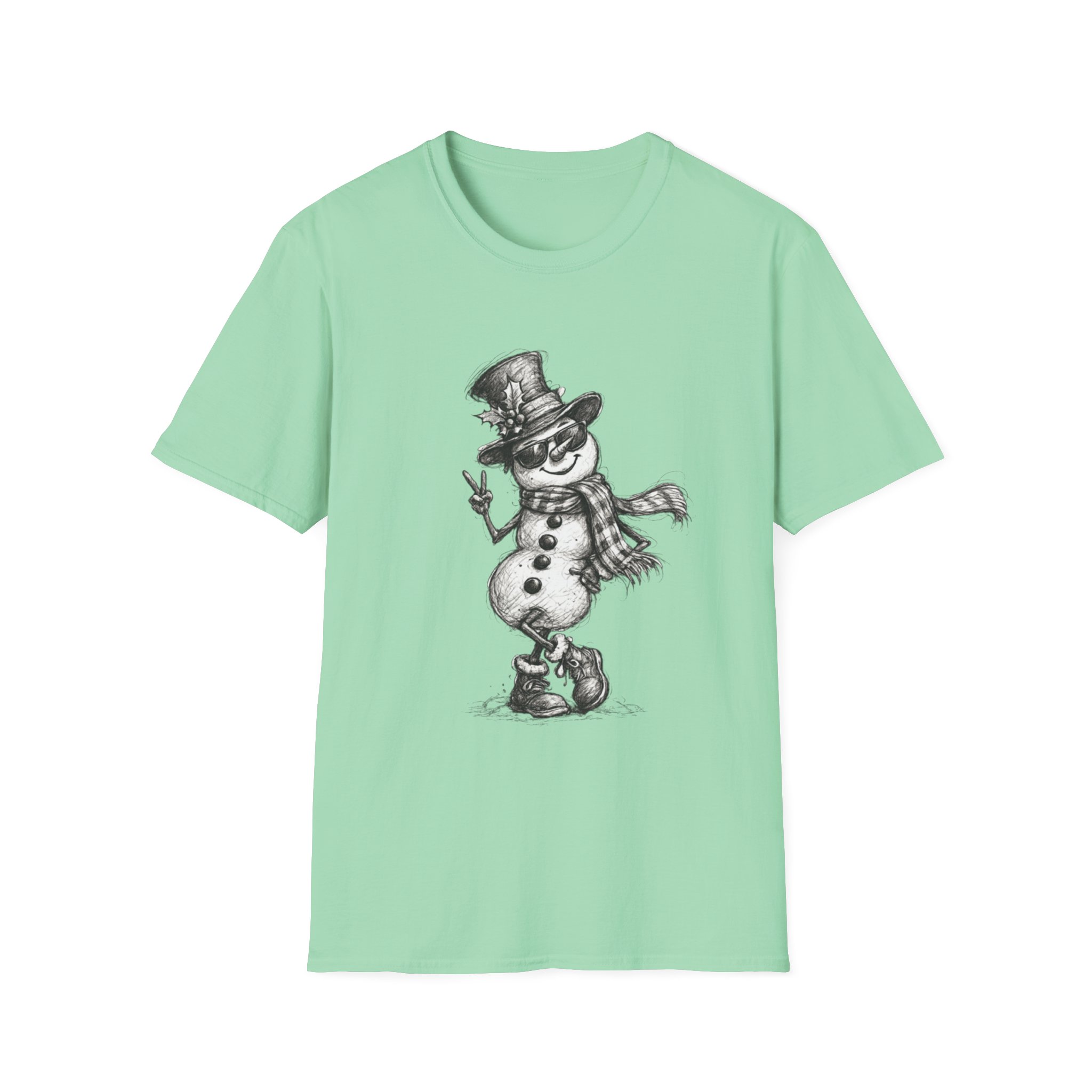 Snowman Sketch T-Shirt — Vintage Holiday Snowman Graphic Tee - Image 7