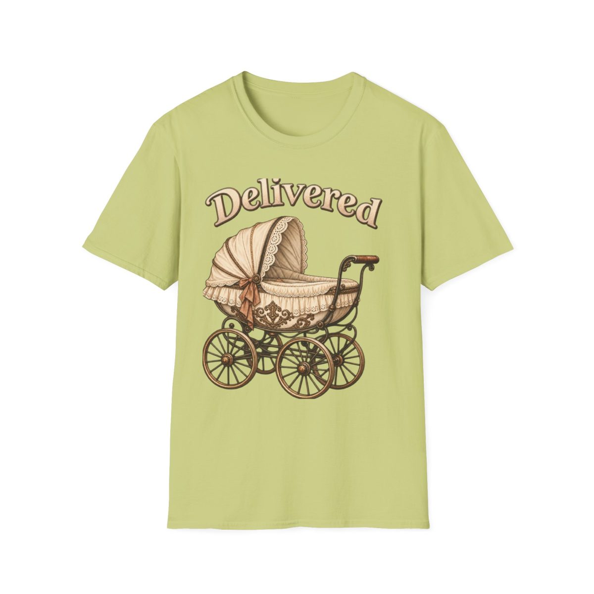 Delivered Baby Pram T-Shirt — Vintage Baby Shower Tee