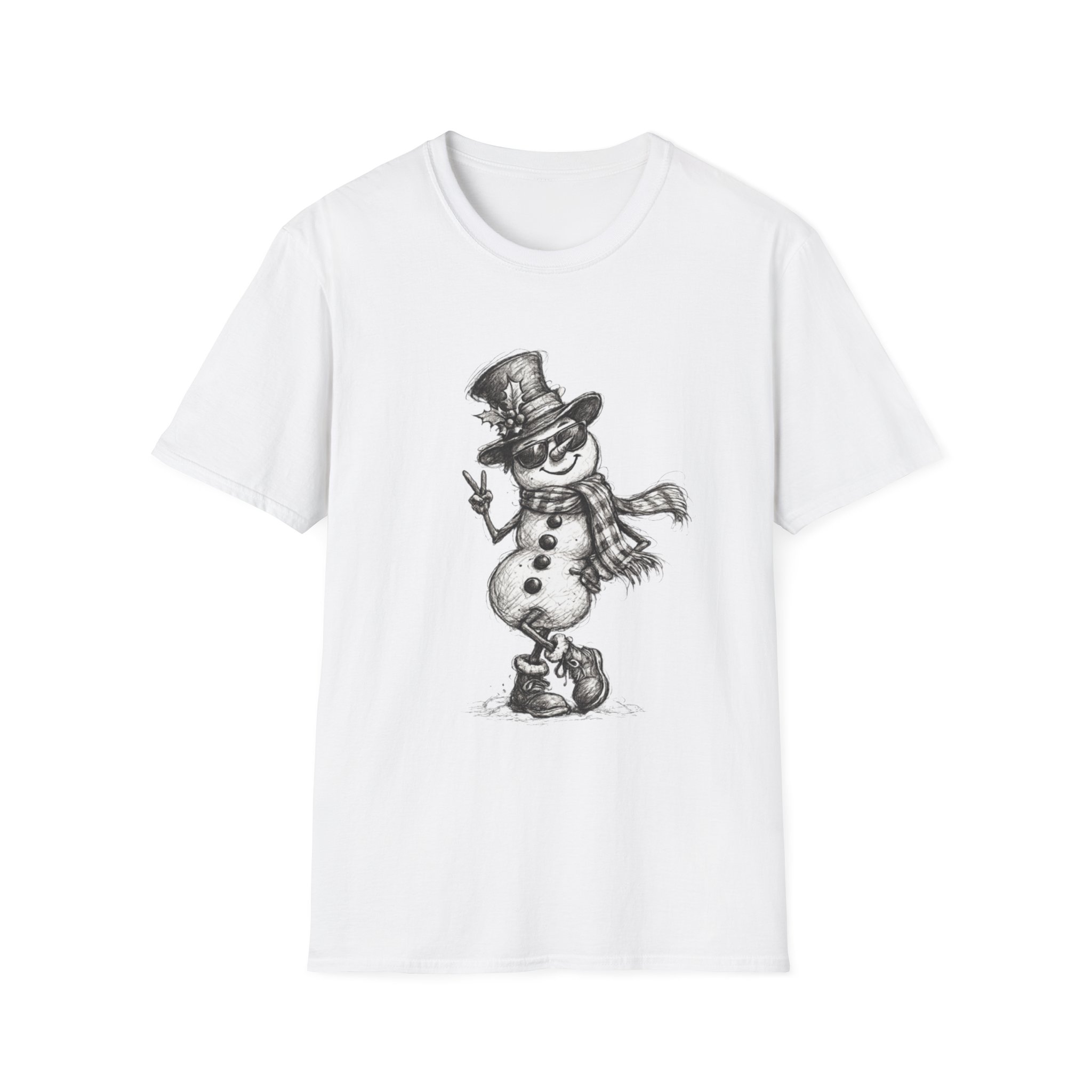 Snowman Sketch T-Shirt — Vintage Holiday Snowman Graphic Tee - Image 2
