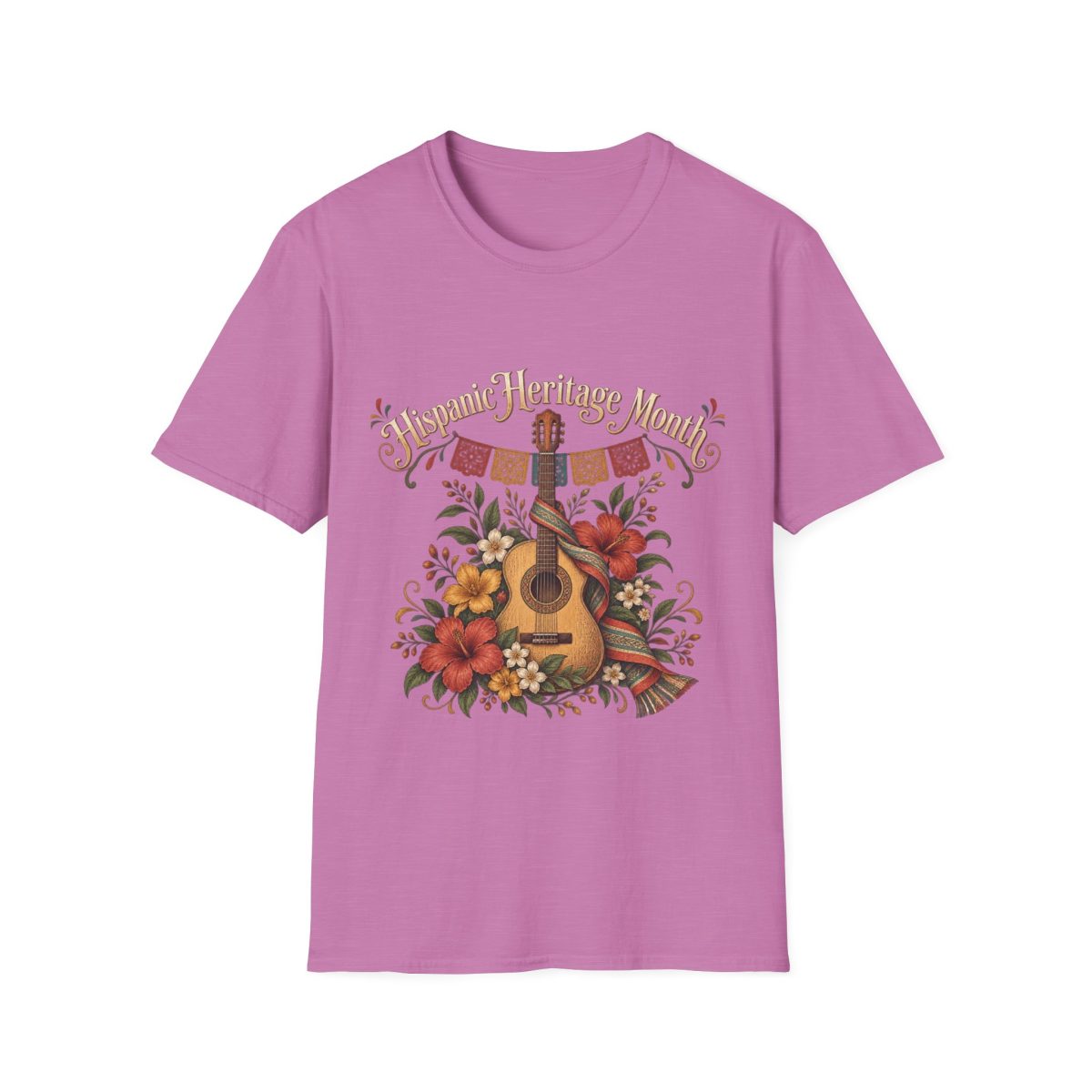 Hispanic Heritage Month Guitar T-Shirt — Floral Celebration Tee