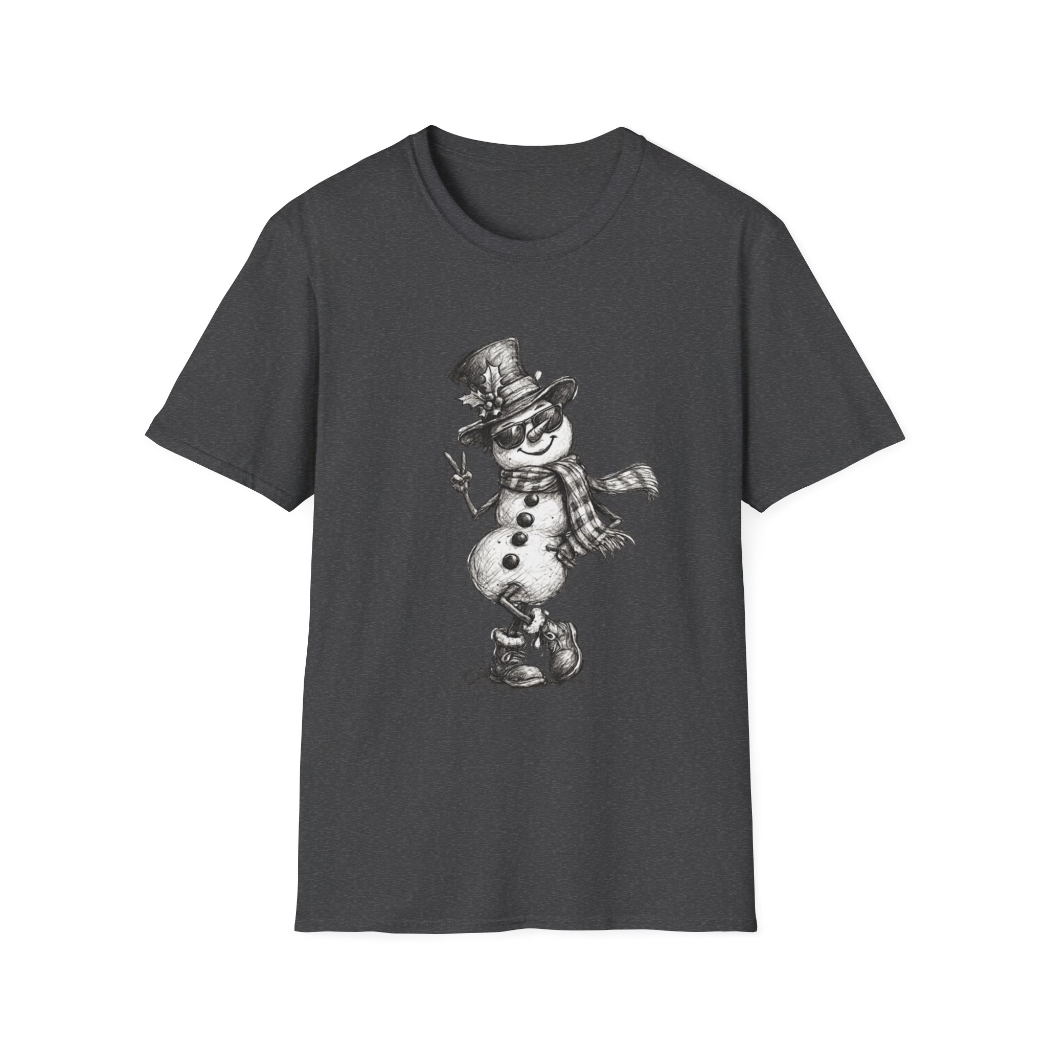 Snowman Sketch T-Shirt — Vintage Holiday Snowman Graphic Tee - Image 9