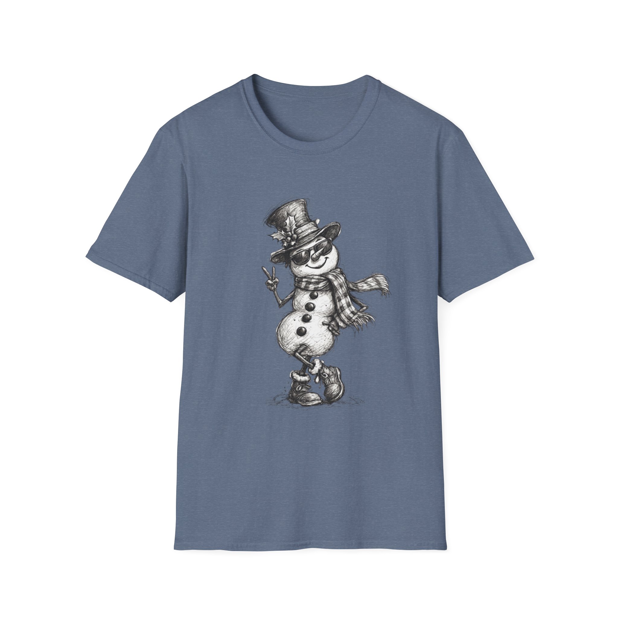Snowman Sketch T-Shirt — Vintage Holiday Snowman Graphic Tee - Image 10