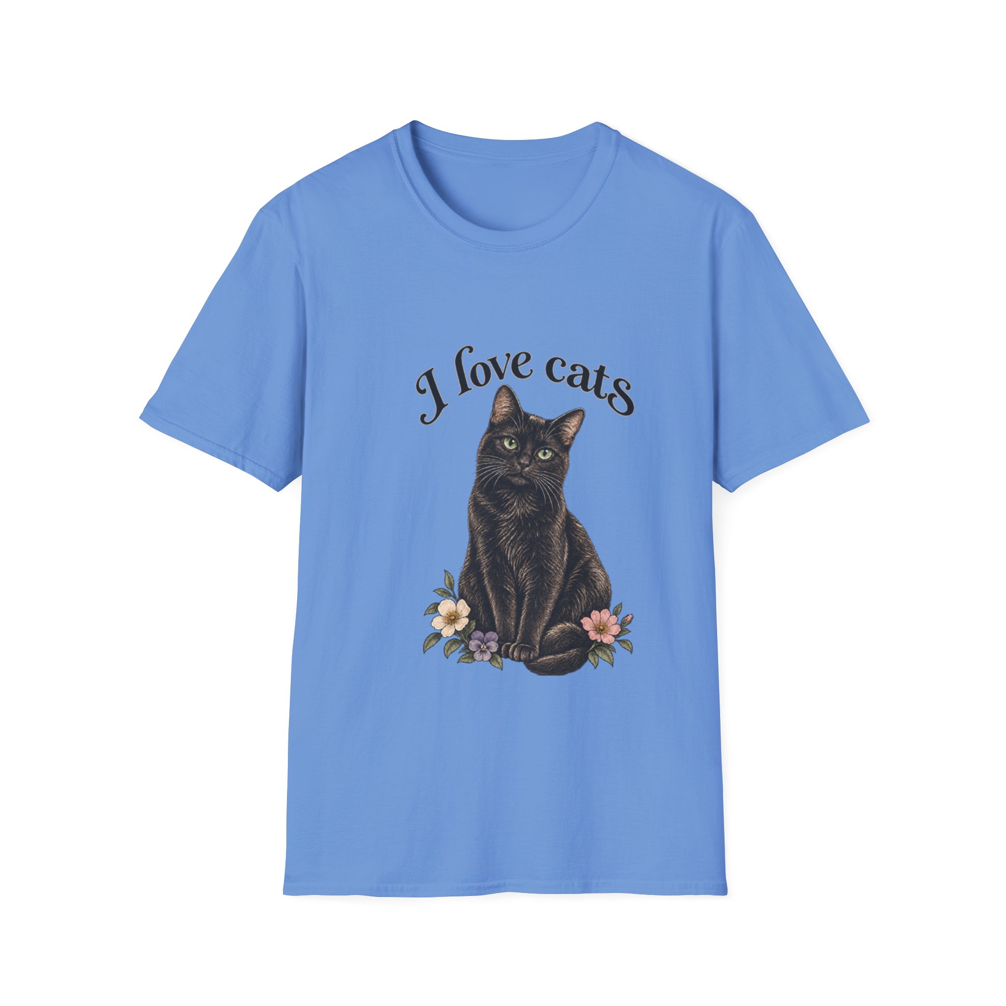 I Love Cats T-Shirt — Cute Black Cat Floral Graphic Tee - Image 5