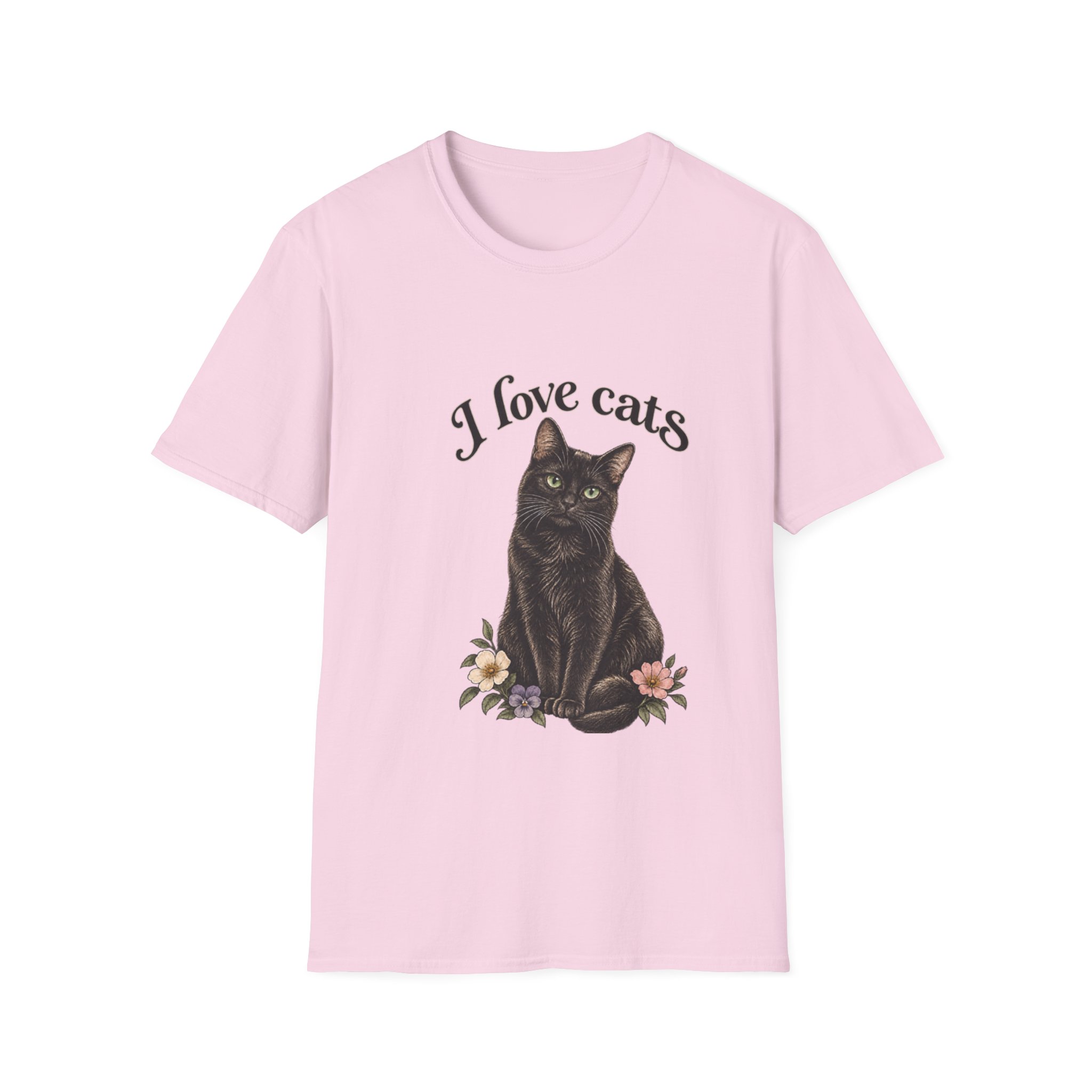 I Love Cats T-Shirt — Cute Black Cat Floral Graphic Tee - Image 9
