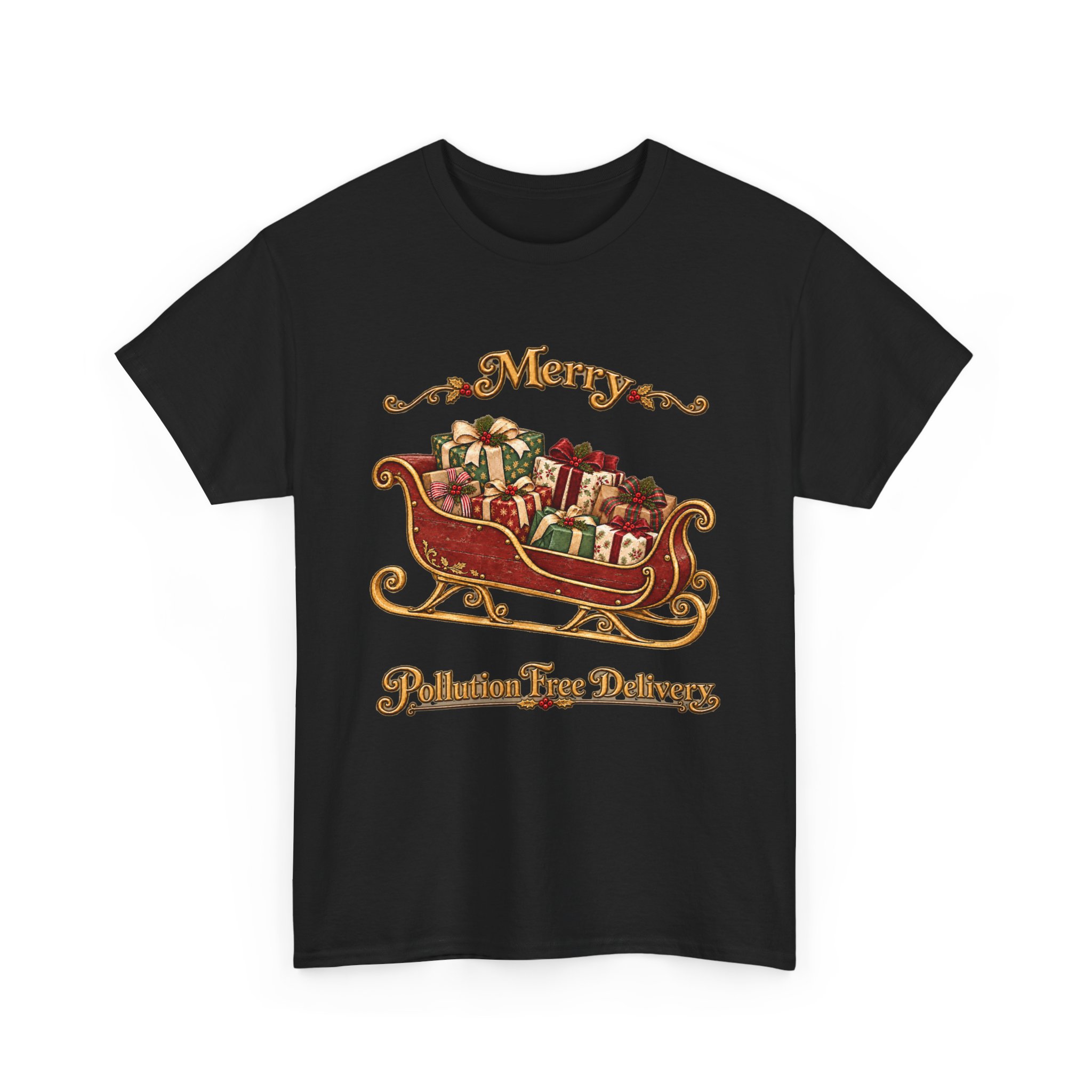 Christmas Sleigh Tee — "Merry Pollution Free Delivery" Holiday Graphic Shirt - Image 3