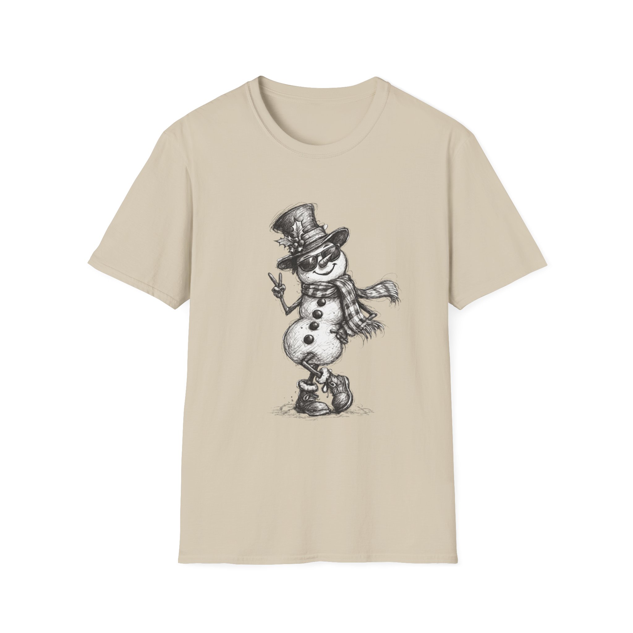 Snowman Sketch T-Shirt — Vintage Holiday Snowman Graphic Tee - Image 3
