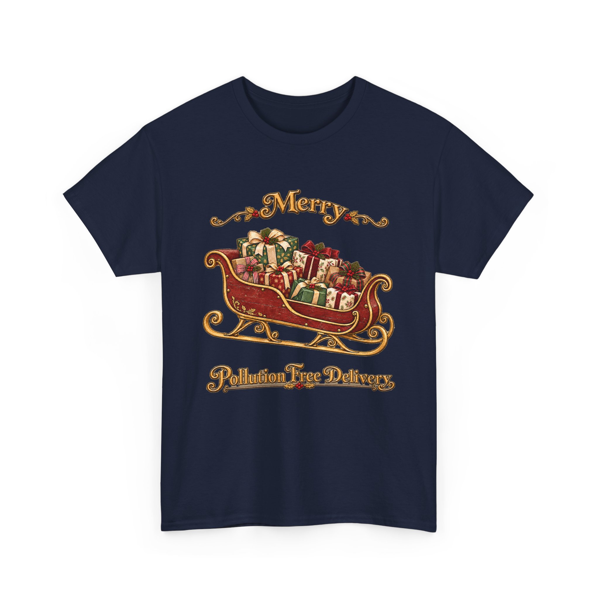 Christmas Sleigh Tee — "Merry Pollution Free Delivery" Holiday Graphic Shirt - Image 7