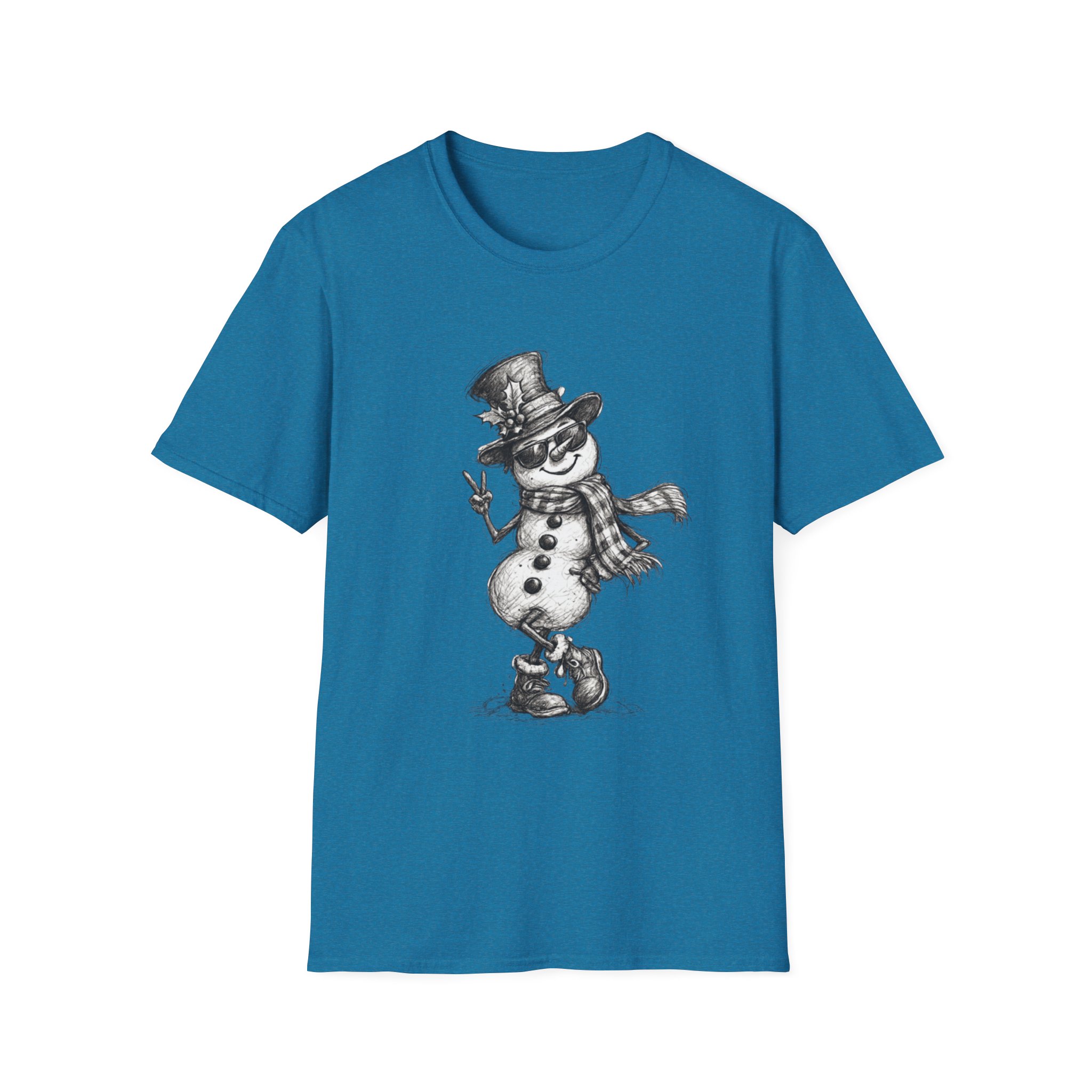 Snowman Sketch T-Shirt — Vintage Holiday Snowman Graphic Tee - Image 11