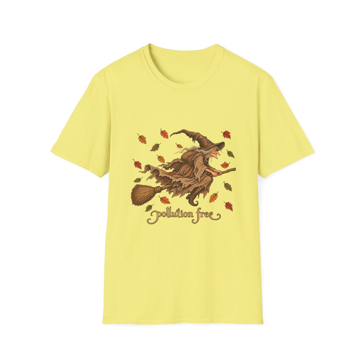 Pollution Free Witch Broom T-Shirt — Autumn Witchcraft Graphic Tee