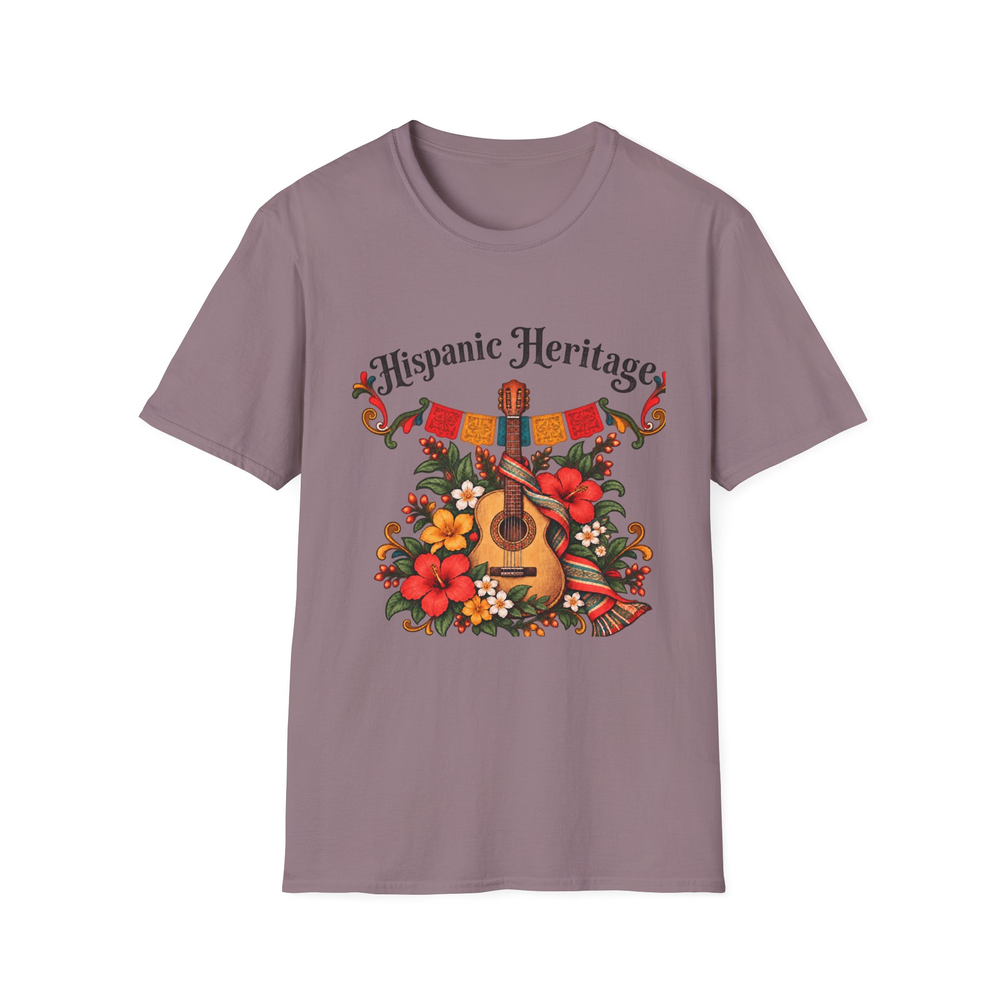 Hispanic Heritage T-Shirt with Guitar, Flowers and Festive Banner - Image 12