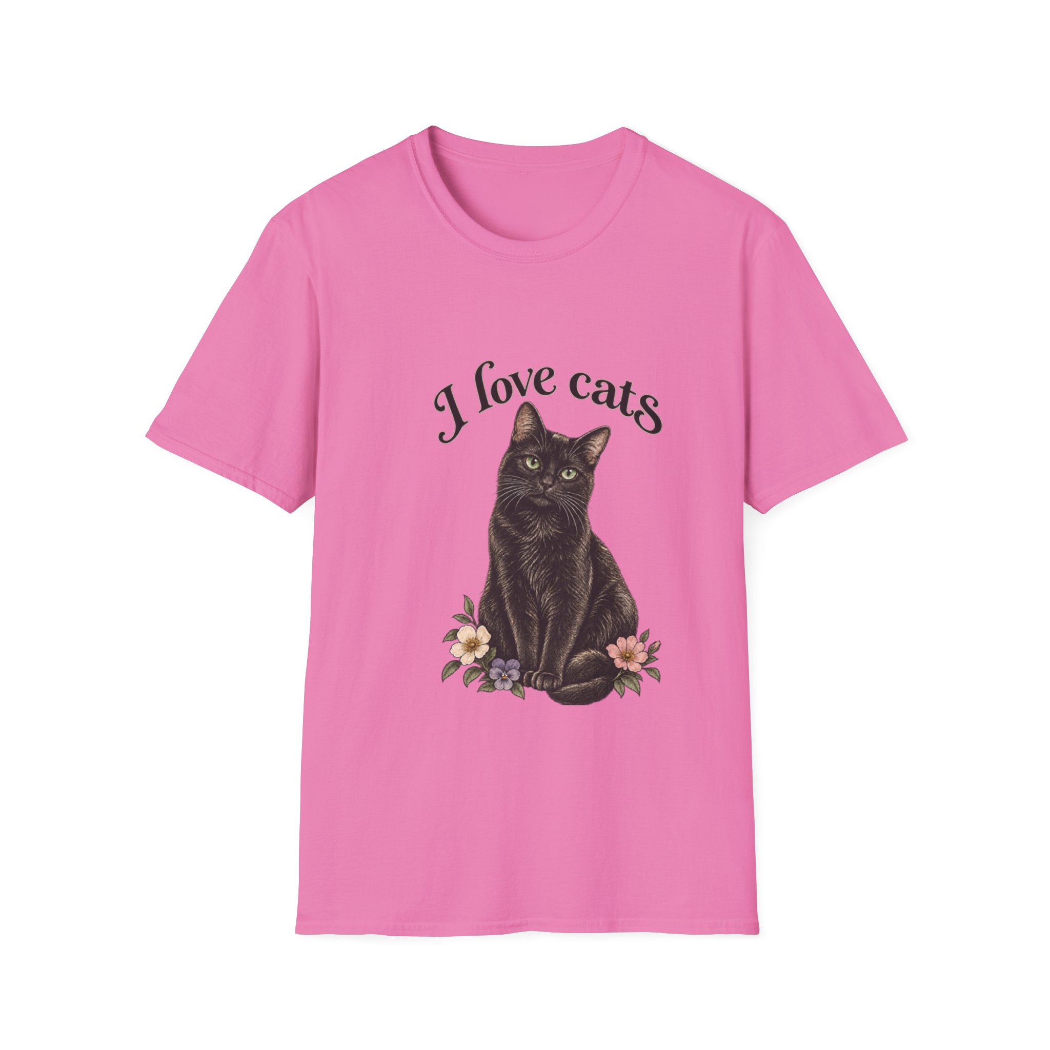 I Love Cats T-Shirt — Cute Black Cat Floral Graphic Tee - Image 10