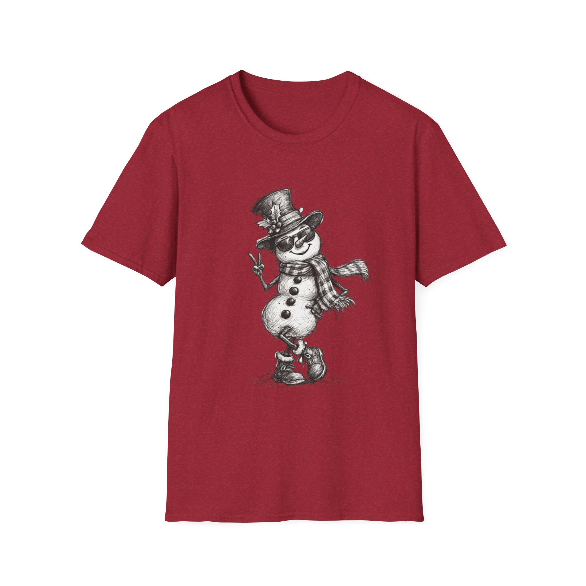Snowman Sketch T-Shirt — Vintage Holiday Snowman Graphic Tee - Image 15