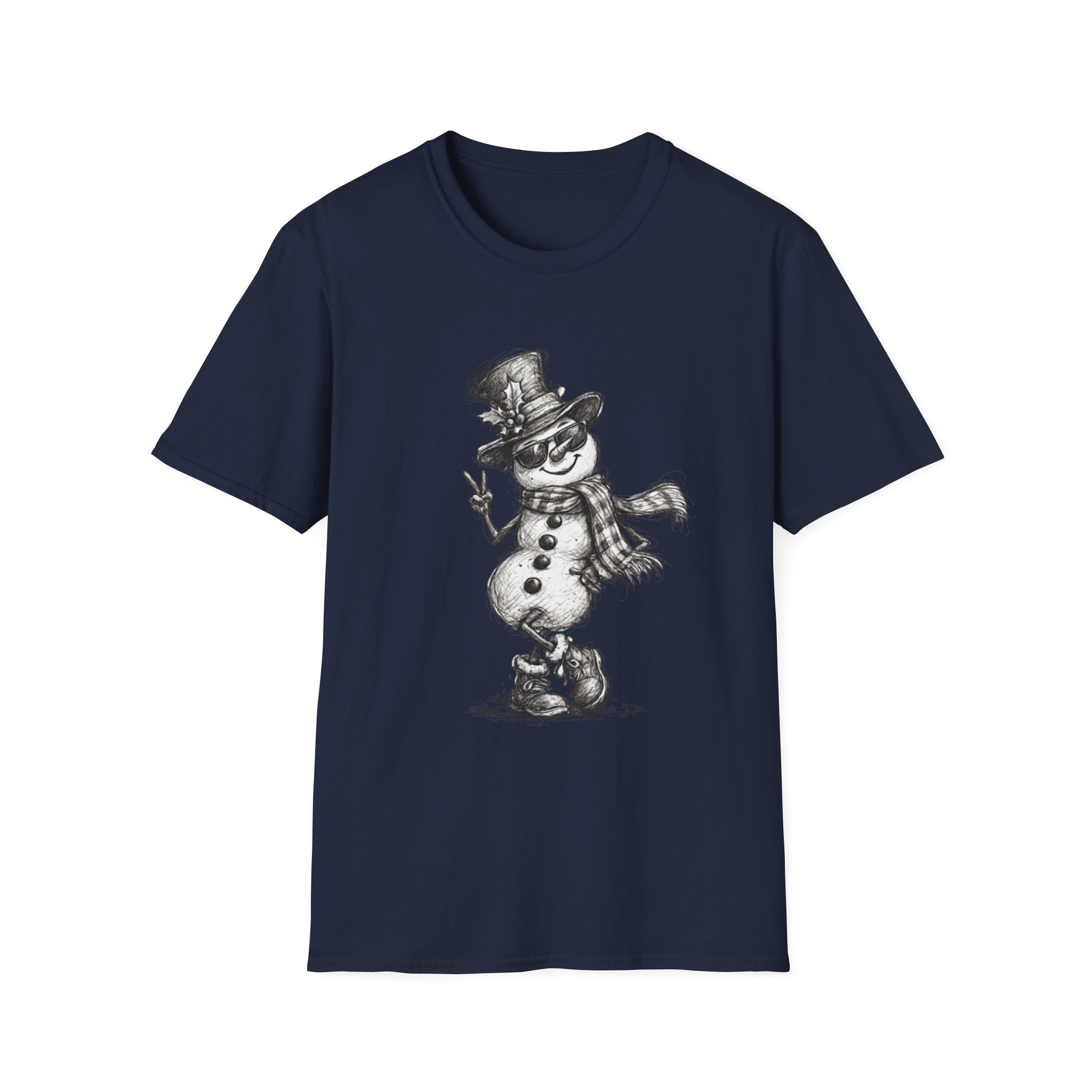 Snowman Sketch T-Shirt — Vintage Holiday Snowman Graphic Tee - Image 13