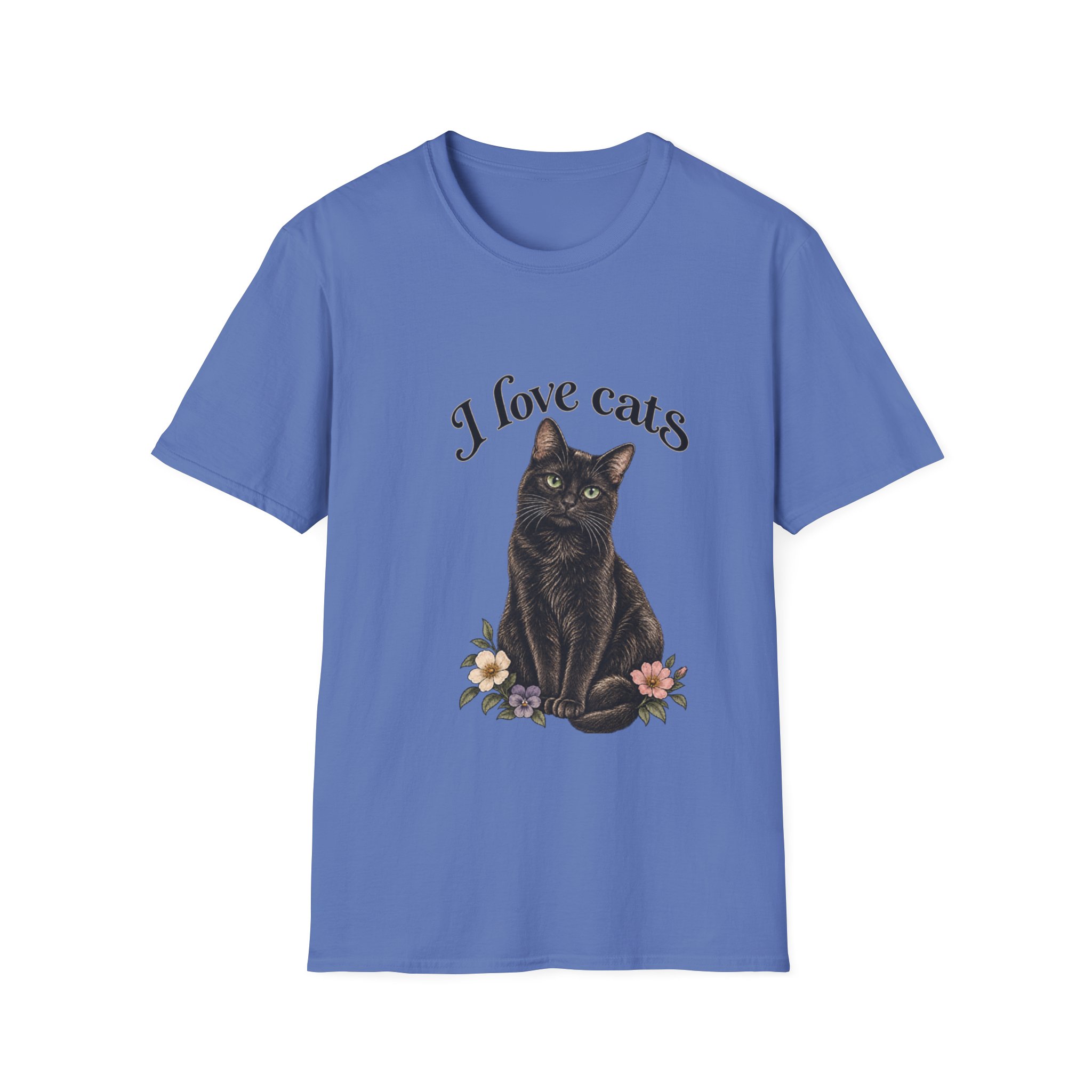 I Love Cats T-Shirt — Cute Black Cat Floral Graphic Tee - Image 6
