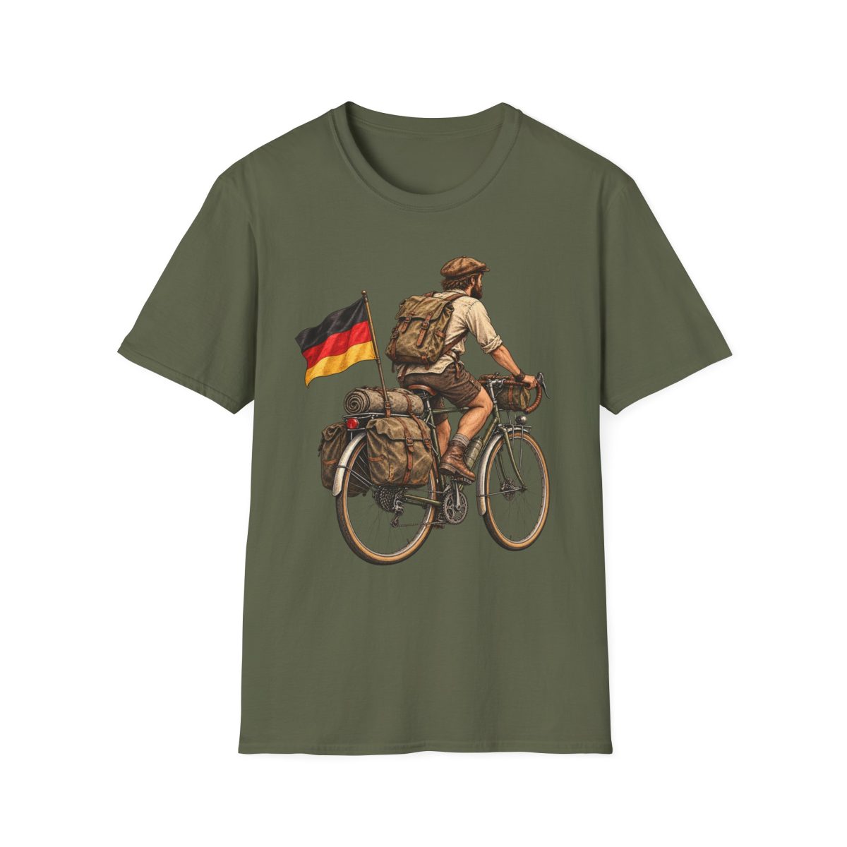 Adventure Bicyclist T‑Shirt — Touring Cyclist with German Flag Design