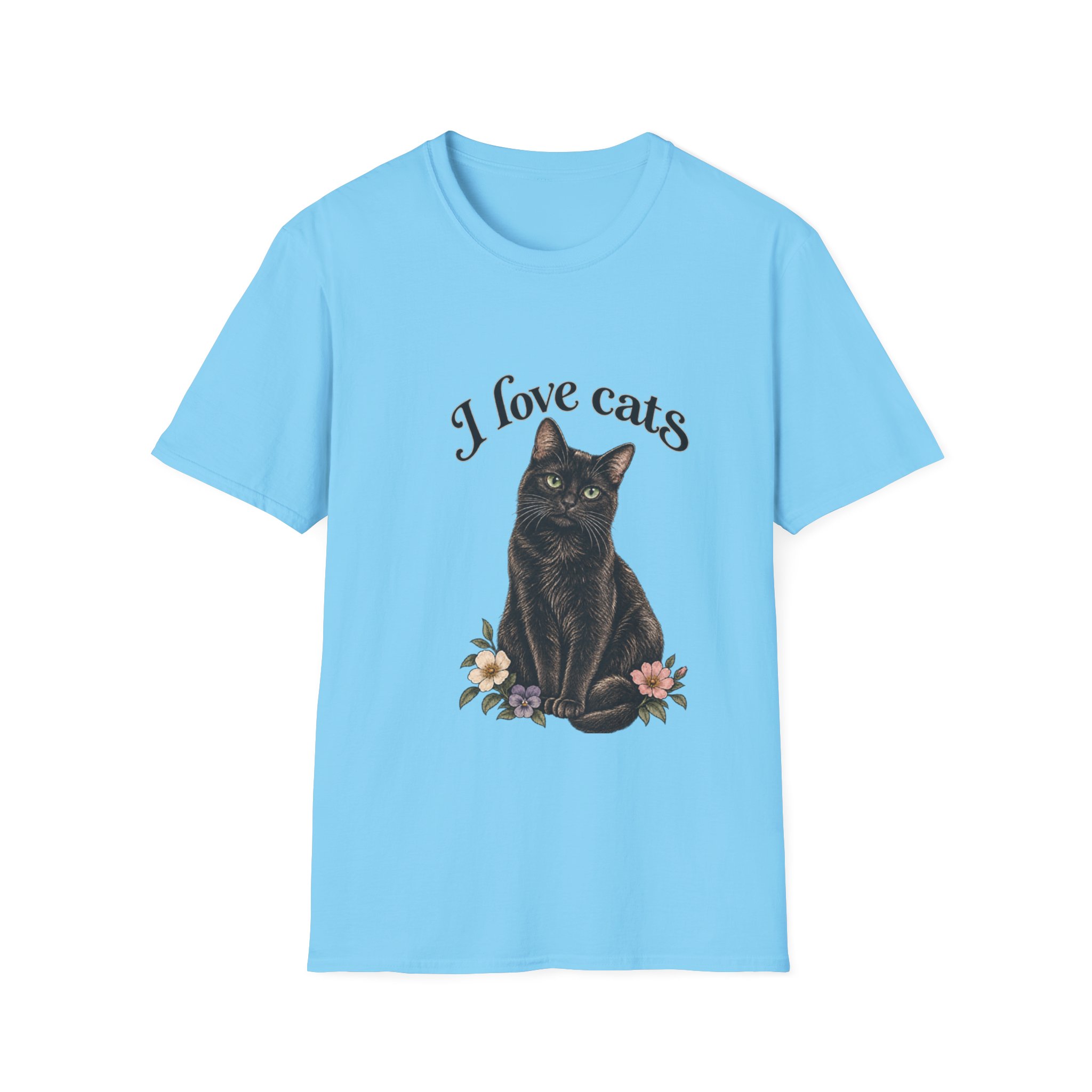 I Love Cats T-Shirt — Cute Black Cat Floral Graphic Tee - Image 4