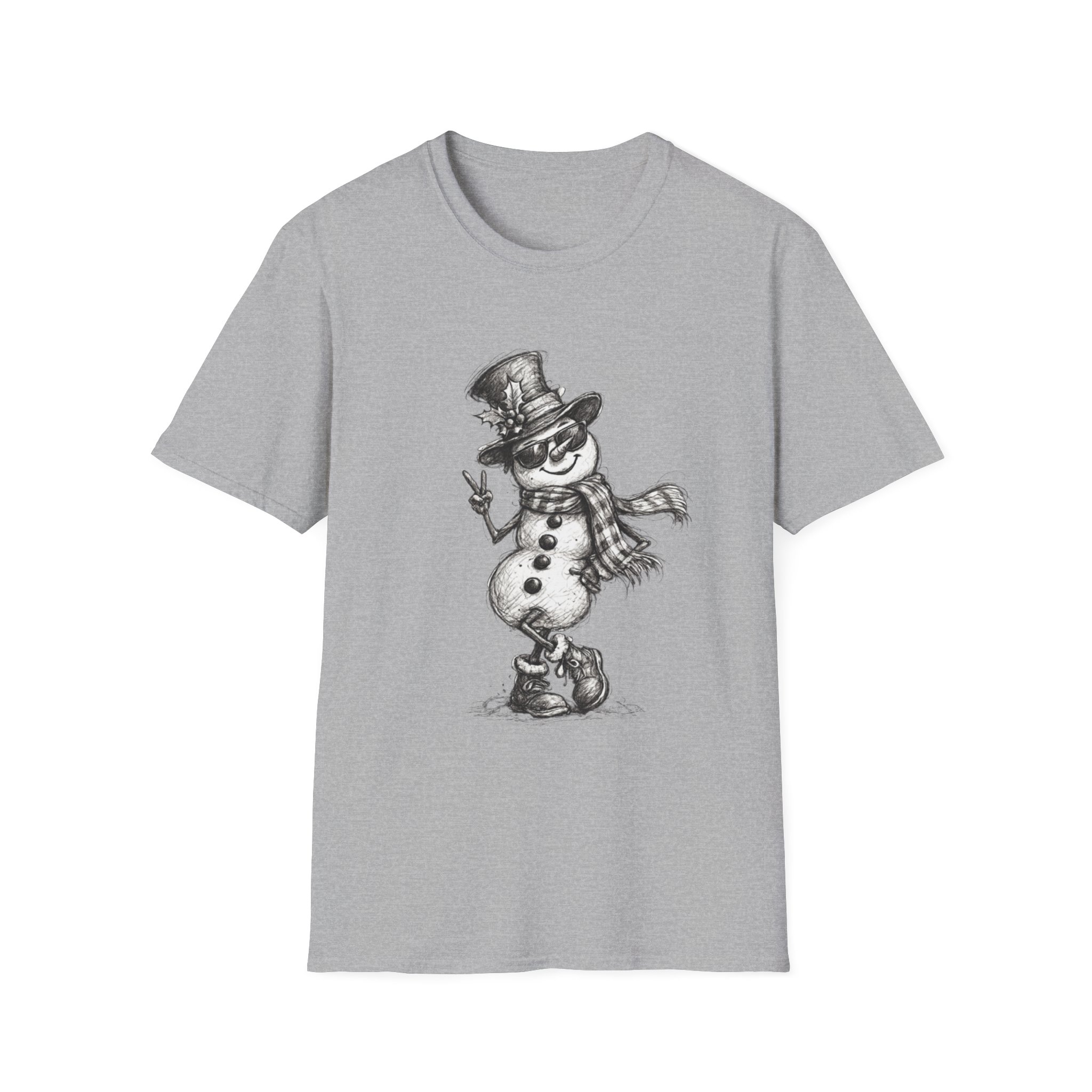 Snowman Sketch T-Shirt — Vintage Holiday Snowman Graphic Tee - Image 4