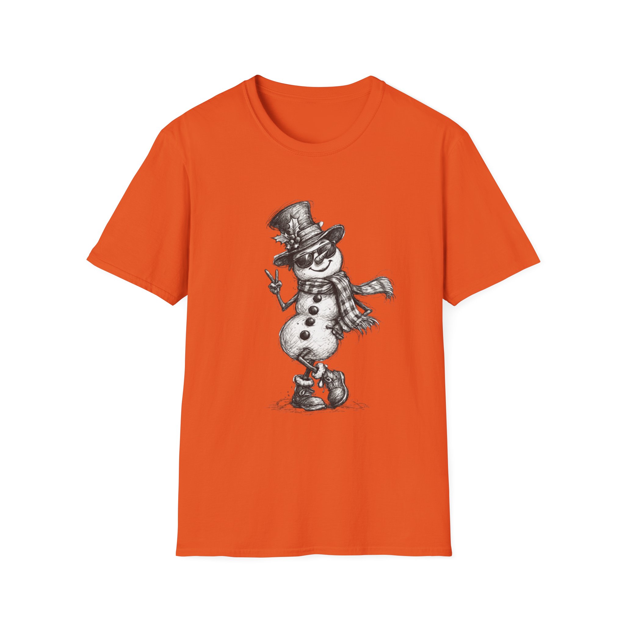Snowman Sketch T-Shirt — Vintage Holiday Snowman Graphic Tee - Image 5