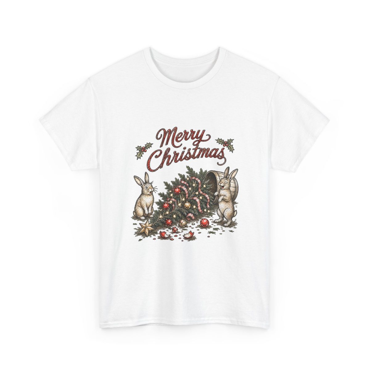 Merry Christmas Bunny Tee — Vintage Holiday Rabbits & Decor T‑Shirt