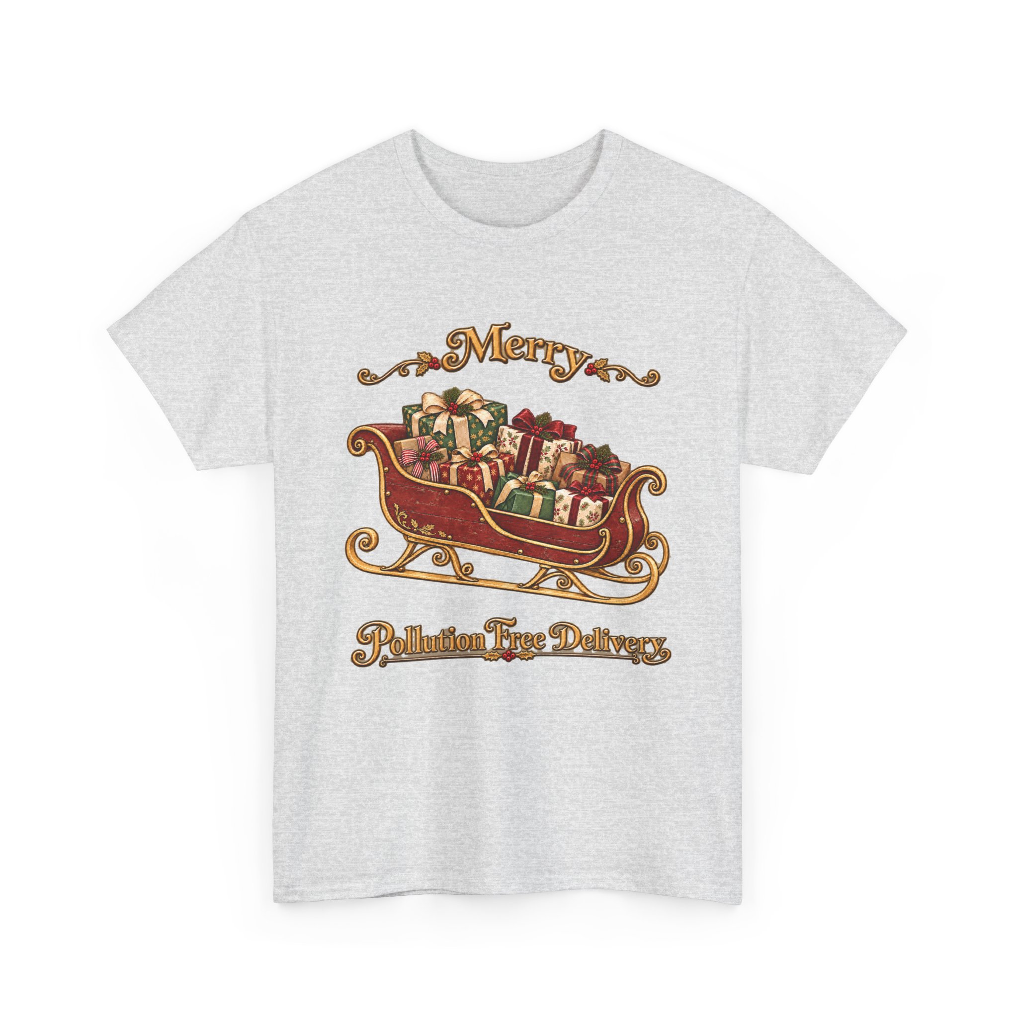 Christmas Sleigh Tee — "Merry Pollution Free Delivery" Holiday Graphic Shirt - Image 2